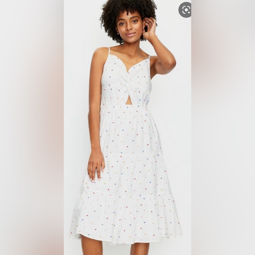 Ann Taylor LOFT Dotted Twist Tiered midi dress size 6